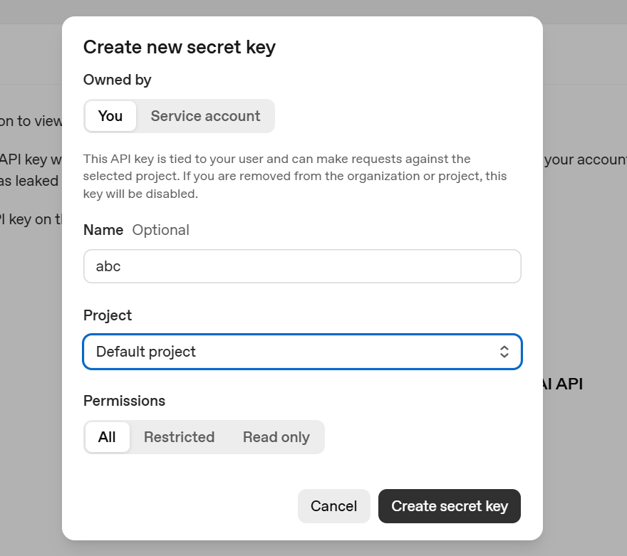 openai api key new key