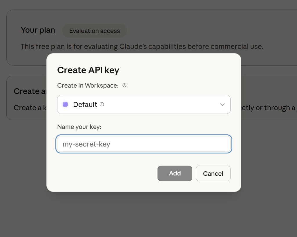 claude api keys create key